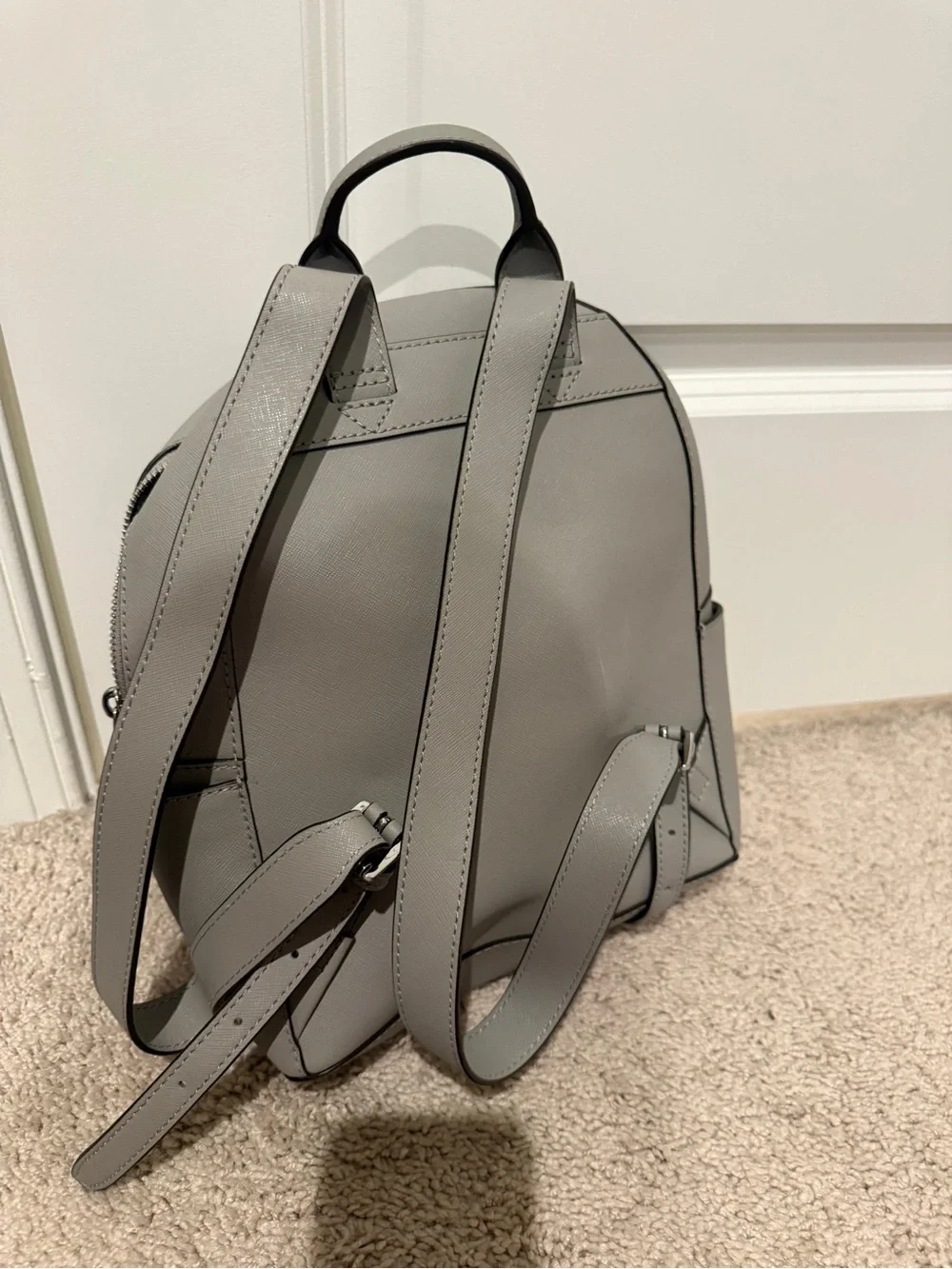 Michael Kors Gray Leather Backpack with Studded Heart Accent